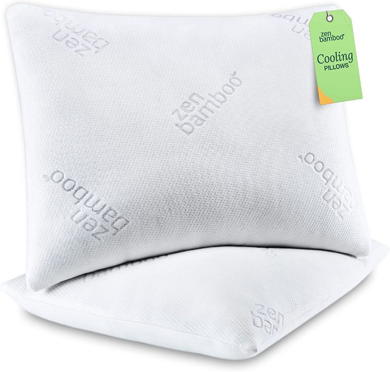 Photo 1 of Zen Bamboo Pillows for Sleeping - Set of 2 King Size Pillows w/Cool, Breathable Cover - Back, Stomach or Side Sleeper Pillow - 19 x 34 Inches
