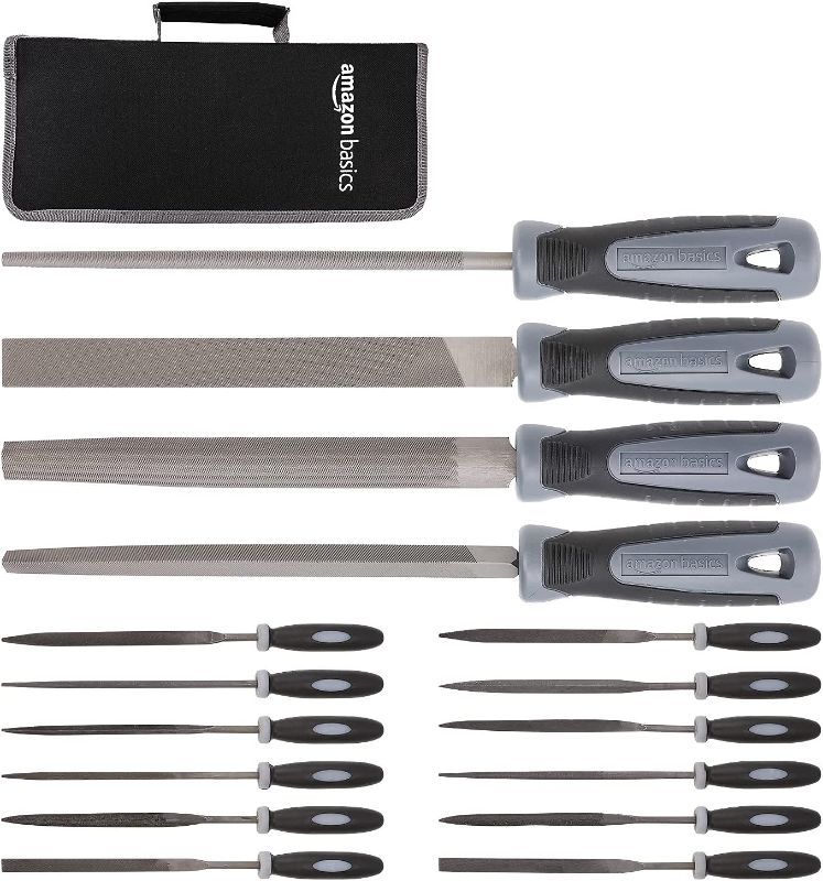 Photo 1 of Amazon Basics File Set with Carry Case - T12 Drop Forged Alloy Steel - Includes 4-Piece Large Files and 12-Piece Needle Files
