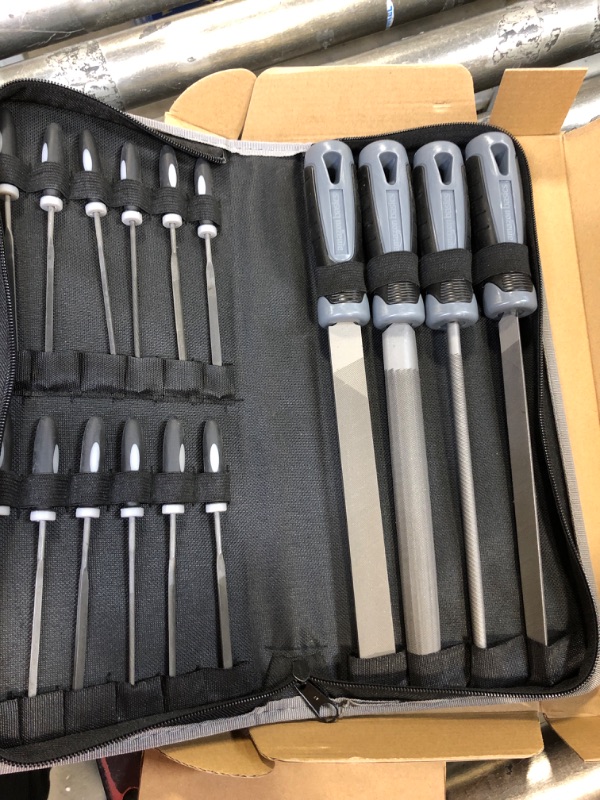 Photo 2 of Amazon Basics File Set with Carry Case - T12 Drop Forged Alloy Steel - Includes 4-Piece Large Files and 12-Piece Needle Files
