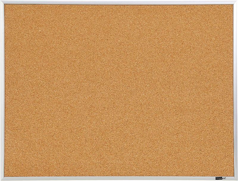 Photo 1 of INNOVART Cork Bulletin Board 24" X 18" with 10 Push Pins, Corkboard with Aluminum Frame, Cork Notice Board for Home, Office, School
