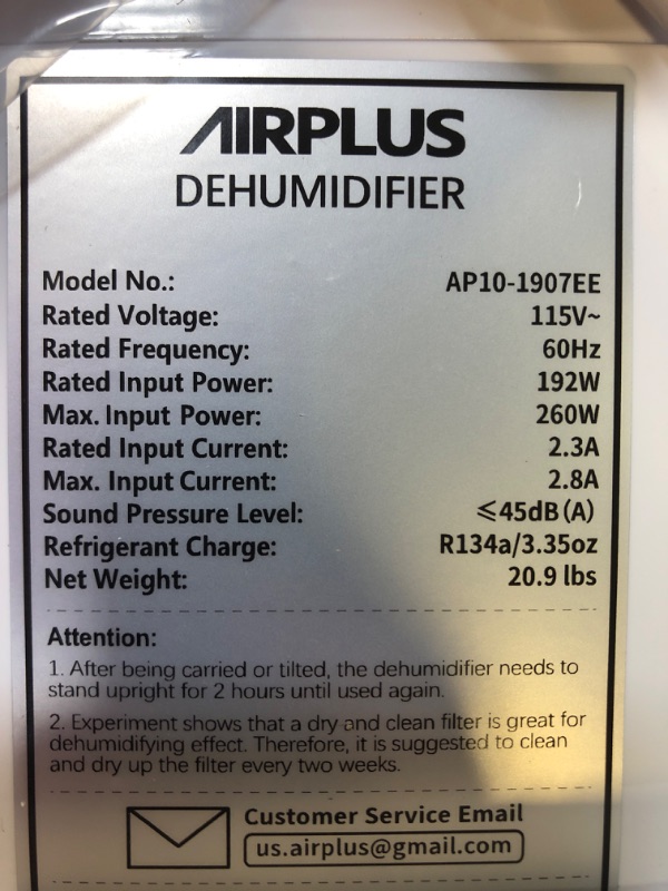 Photo 3 of AIRPLUS 1,500 Sq. Ft 30 Pints Dehumidifier for Home and Basements with Drain Hose(AP1907)
