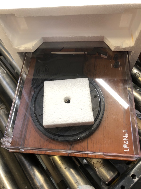 Photo 1 of LP&No.1 Bluetooth Vinyl Record Player with External Speakers, 3-Speed Belt-Drive Turntable for Vinyl Albums with Auto Off and Bluetooth Input?Mahogany Wood