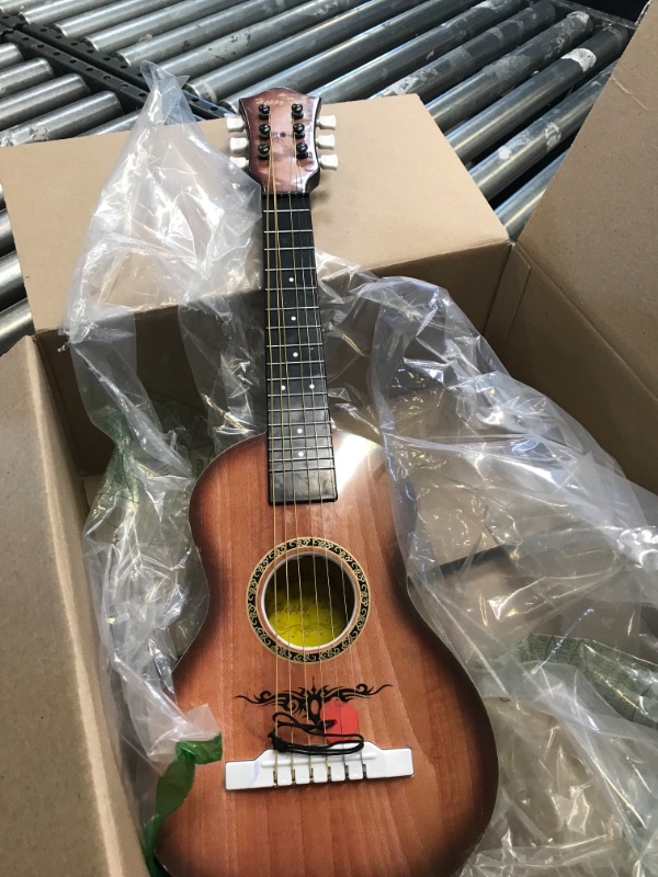 Photo 2 of 23" Acoustic Guitar, Kids 6 String Toy Guitar - Realistic Steel Strings - Beginner Practice First Musical Instrument for Children, Toddlers (Walnut)
