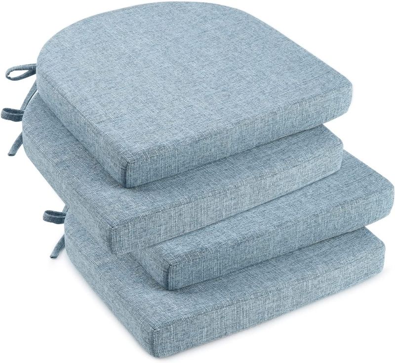 Photo 1 of 4PC; downluxe Indoor Chair Cushions for Dining Chairs, Soft and Comfortable Textured Memory Foam Kitchen Chair Pads with Ties and Non-Slip Backing, 16" x 16" x 2", Light Blue, 