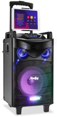 Photo 1 of Moukey Karaoke Machine, PA System Subwoofer, Portable Bluetooth Speaker w/ 2 Wireless Microphones, Lyrics Display Holder, Party Lights & Echo/Treble/Bass Adjustment, Support TWS/REC/AUX/MP3/USB/TF/FM 10" Subwoofer