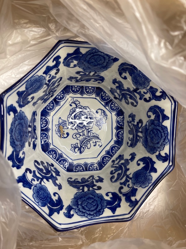 Photo 3 of A&B Home, 10.5-Inch Ren Blue and White Centerpiece Bowl