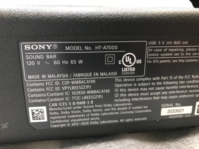 Photo 6 of Sony HT-A7000 7.1.2ch 500W Dolby Atmos Sound Bar Surround Sound Home Theater with DTS:X and 360 Spatial Sound Mapping, works with Alexa and Google Assistant
