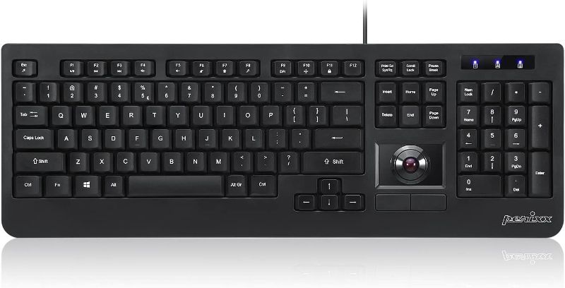 Photo 1 of Perixx Periboard-521 Wired Trackball Keyboard with Numeric Keypad, Build-in 0.55 Inch Trackball with Pointing and Scrolling Feature, Full Size, US English Layout,Black,PERIBOARD-521 US
