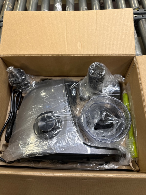 Photo 3 of Jocuu Slow Masticating Juicer with 2-Speed Modes - Cold Press Juicer Machine - Quiet Motor & Reverse Function - Easy to Clean Juicer Extractor - Juice Recipes for Fruits & Vegetables (Grey) Gray