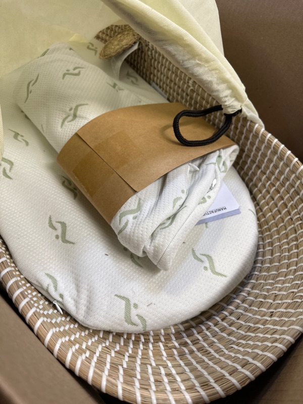 Photo 2 of Baby Changing Basket - with Thick Pad & 3 Waterproof Bamboo Jacquard Covers. Organic Seagrass Moses Basket for Babies - CPSC Compliant, Premium Changing Table Topper - Unique Boho Baby Decor Natural / White