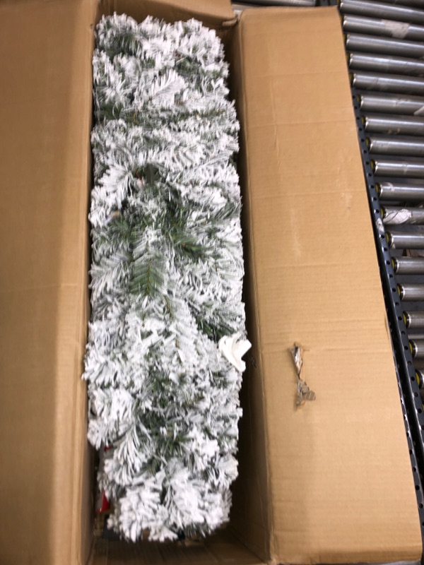 Photo 2 of 6 Ft Pre Lit Flocked Christmas Tree Artificial Xmas Tree with 216 Warm White LED Lights and 753 Frosted Branch Tips,Prelit Christmas Tree for Indoor Outdoor Yard Decorations
