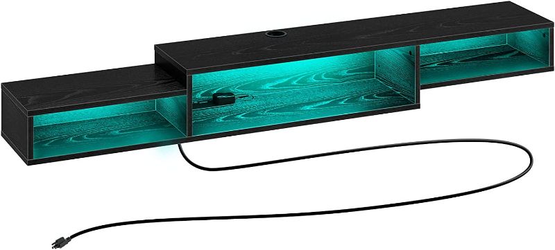 Photo 1 of Rolanstar TV Stand 71", Floating TV Stand with Power Outlet & LED Light, Black Wall Mounted Entertainment Center with Storage, Media Console Shelf for Living Room, Bedroom, Under TV Shelf
