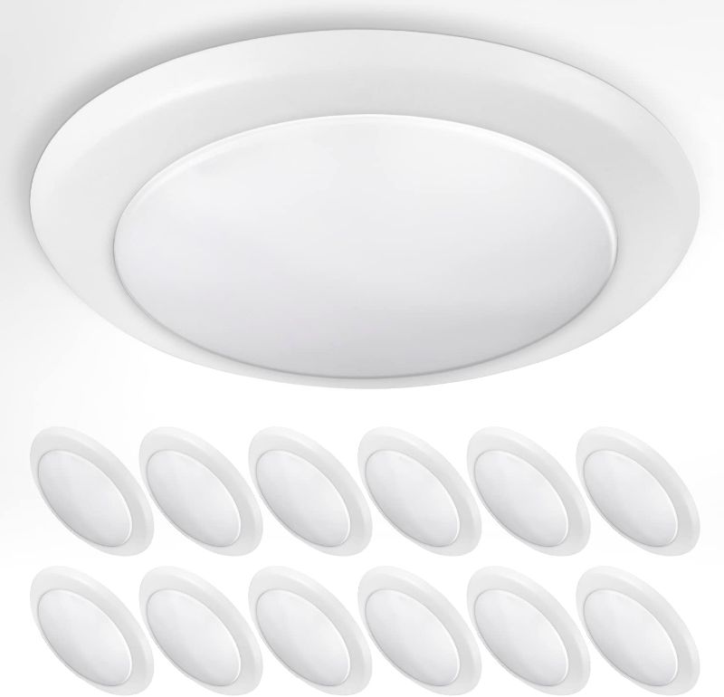 Photo 1 of ASD 6 Inch Flush Mount Ceiling Light, Wet Rated Dimmable LED Disk Light, CRI 90, J-Box or Recessed Can, White Finish, 1300 LM, 15W (130W Replacement), 5000K (Daylight), Energy Star, ETL, 12 Pack
