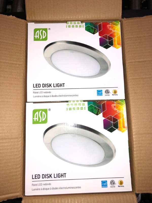 Photo 2 of ASD 6 Inch Flush Mount Ceiling Light, Wet Rated Dimmable LED Disk Light, CRI 90, J-Box or Recessed Can, White Finish, 1300 LM, 15W (130W Replacement), 5000K (Daylight), Energy Star, ETL, 12 Pack
