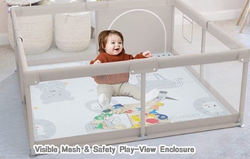 Photo 1 of ZEEBABA Baby Playpen with Mat, 47x47inch Playpen, Playpen for Babies and Toddlers, Small Baby Play Pens, Large Playpen for Toddler, Play Yard for Infants with 47" Play Mat, Playard with Gate
