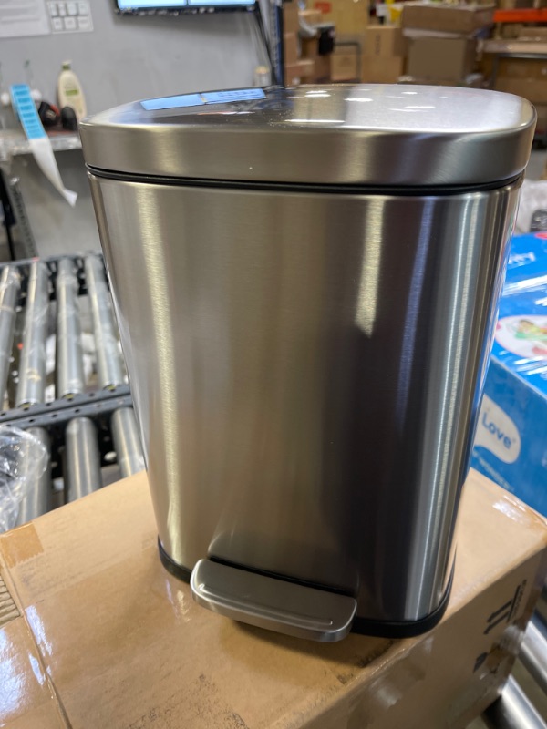 Photo 2 of Amazon Basics 5 Liter / 1.3 Gallon Soft-Close, Smudge Resistant Small Trash Can with Foot Pedal - Brushed Stainless Steel, Satin Nickel Finish
