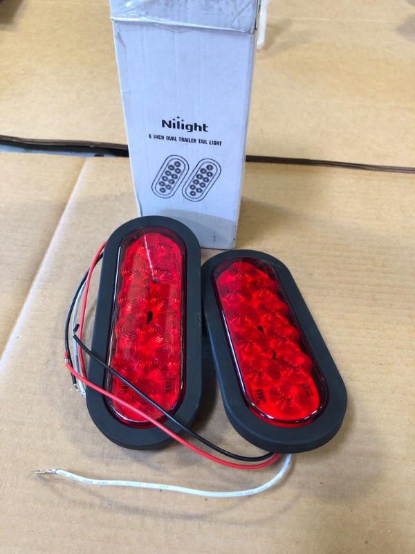 Photo 2 of Nilight - TL-01 6" Oval Red LED Tail 2PCS w/Surface Mount Grommets Plugs IP65 Waterproof Stop Brake Turn Trailer Lights for RV Truck Jeep, 2 Years Warranty 2Pcs 6" Trailer Tail Lights Trailer Lights