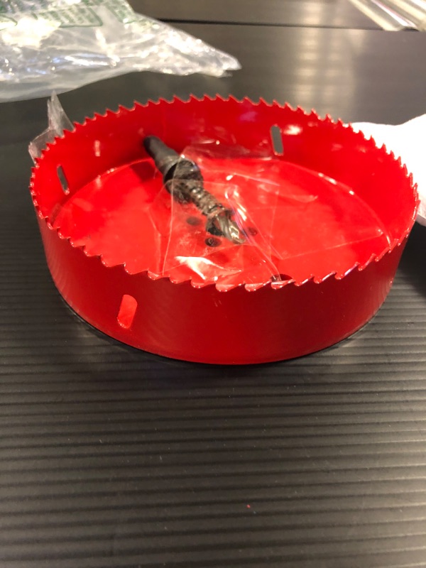 Photo 1 of 6 Inch Hole Saw for Wood, 152mm HSS BI-Metal Hole Saw for Recessed Lighting, 32mm Cutting Depth Hole Cutter with Hex Shank Drill Bit Adapter for Cornhole Boards Plastic Drywall Fiberboard, Red