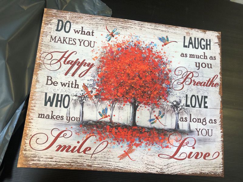 Photo 2 of APHRODES Motivational Wall Art For Office Inspirational Quotes Canvas Decor Laugh Love Live Rustic Red Tree Prints Bathroom Bedroom Kitchen Dinning Room Living Home 16x20inch