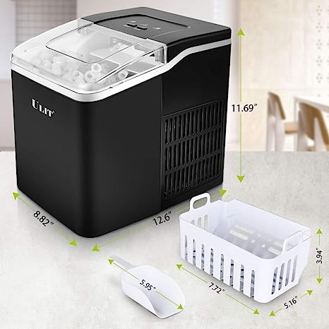 Photo 2 of ULIT Portable Ice Maker,Ice Maker Machine for Countertop, Self-Cleaning Function Ice Cube Maker,Make 26 lbs Ice in 24 hrs, 9 Ice Cubes Ready in 8 Minutes,with Ice Scoop and Basket(Black)