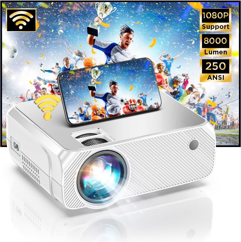 Photo 1 of Outdoor Mini Projector w/WiFi , 8000L Bluetooth Portable Projector, 1080P HD Supported & 200'' Display Video Movie Projectors, Compatible w/iPhone, TV Stick, PC, HDMI USB
