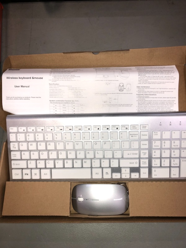 Photo 1 of Wireless Keyboard and Mouse Combo,J JOYACCESS 2.4G Slim Wireless Keyboard Mouse-Portable, Full Size, Ergonomic, 2400 DPI,Extreme Power Saving,Sleek Design-White+Silver
