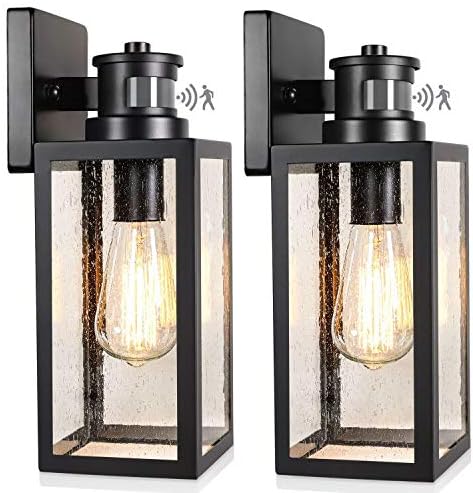 Photo 1 of 2-Pack Motion Sensor Outdoor Wall Lanterns, Upgrade Dusk to Dawn Wall Sconce, Waterproof Porch Light Fixtures Wall Mount with Seeded Glass for Entryway Doorway Garage, E26 Socket, PIR Motion Activated
