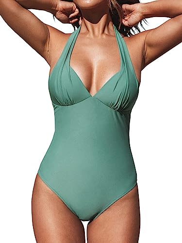 Photo 1 of CUPSHE Women's Halter One Piece Swimsuit Tummy Control Flattering Mid Cut Bathing Suit
