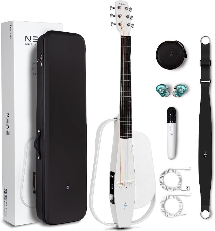 Photo 1 of Enya NEXG Acoustic-Electric Carbon Fiber Audio Guitar Smart Acustica Guitarra for Adults with 50W Wireless Speaker, Preamp, Wireless Microphone, Hi-Fi Monitor Earphones, Strap, and Case(White)
