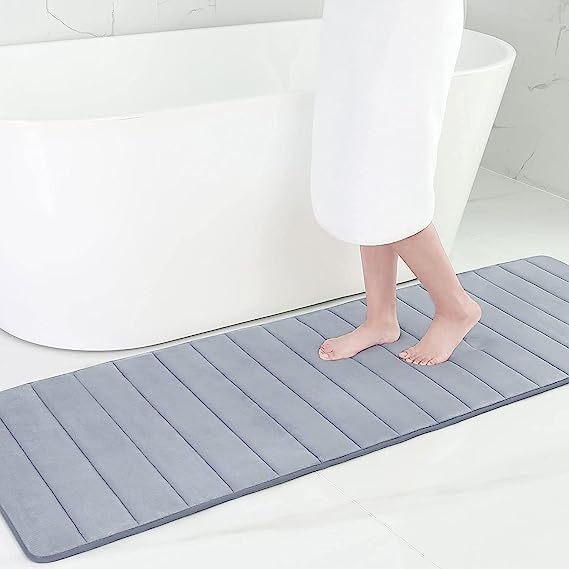 Photo 1 of Buganda Memory Foam Bath Mat Rug, Ultra Soft and Non-Slip Bathroom Rugs, Water Absorbent and Machine Washable Bath Rug Runner for Bathroom, Shower, and Tub, 24" x 70", Grey 3 pack
