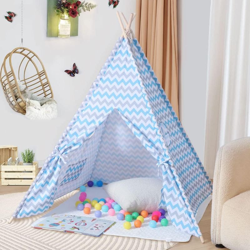 Photo 1 of Meland Teepee Tent for Kids Indoor - Toddler Teepee for Boys & Girls with Mat, Carry Bag - Canvas Foldable Tee Pee Play Tent for Birthday Christmas