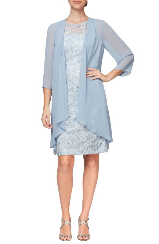 Photo 1 of Alex Evenings Sequin Lace Sheath Dress & Chiffon Jacket in Light Blue