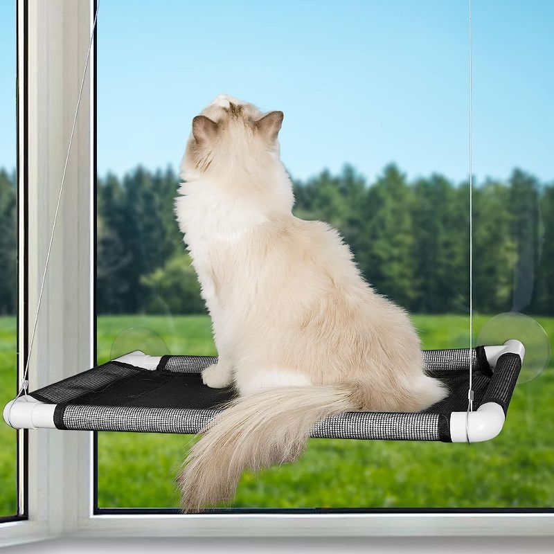 Photo 1 of  Cat Window Perch Cat Bed Hammock Shelf Mounted Space Saving Seat Stuff Accessories Set for Window Indoor Kitten Large Cats with Sherpa Fleece