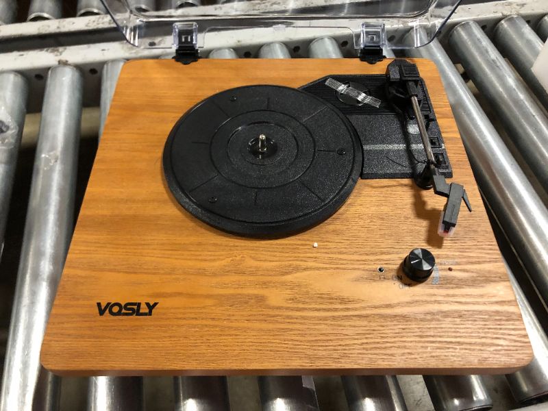 Photo 2 of VQSLY Record Player, Vintage Vinyl Turntable for Records, Dual Built-in Stereo Speakers and Belt-Driven, Aux-in, RCA, 3 Speed 33/45/78 RPM, Natural Wood
