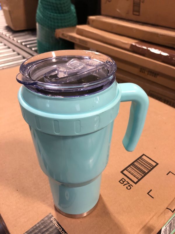 Photo 1 of 40 OZ Travel Tumbler with Handle & Straw - Teal
