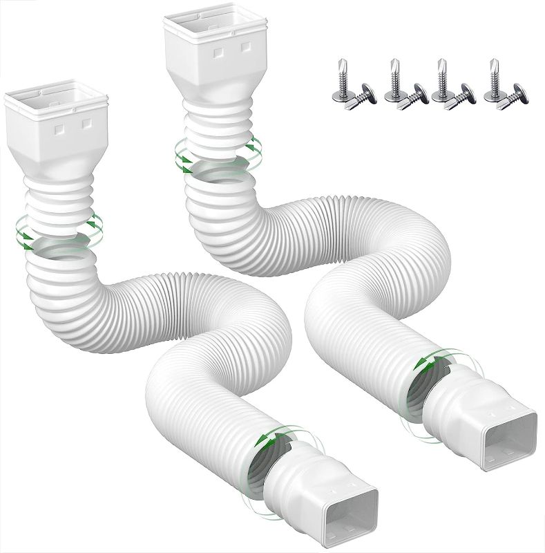 Photo 1 of YOTODY 2 Pack Rain Gutter Downspout Extensions Flexible,Drain Downspout Extender Connector 21"-60",Screws for Included,White
