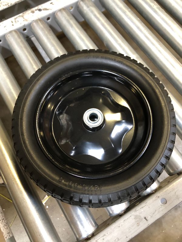 Photo 2 of 2 Pack Small 13x5.00-6 Flat Free Tire,Turf Tread,2.25"offset hub with steel rim ,5/8" ball bearing , Tire OD:299-309mm,12'',Tire SW:88.5-94.5mm, PU Foam wheel,small solid trolley wheel