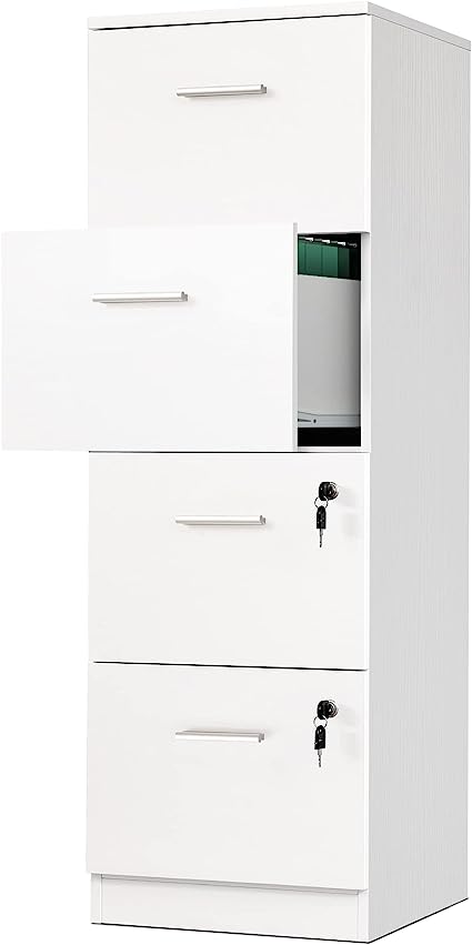 Photo 1 of YITAHOME 4-Drawer File Cabinet with Lock, 15.86" Deep Vertical Filing Cabinet for Letter A4-Sized Files, Need to Assemble, Storage Cabinet for Home Office, White *** ITEM HAS LOOSE HARDWARE -- BOX DAMAGE ***
