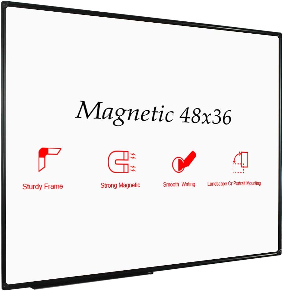 Photo 1 of VIZ-PRO Double-Sided Magnetic Mobile Whiteboard, 48 x 36 Inches, Black Aluminium Frame and Stand Black 48 x 36 Inches