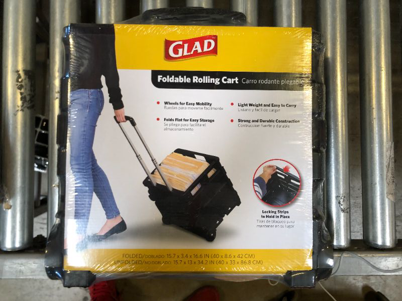 Photo 2 of Glad Foldable Rolling Pull Cart with Telescopic Handle | Heavy Duty Folding Plastic Box with Wheels | Portable Carrier for On The Go | Collapsible Storage Crate +++ FACTORY SEALED +++