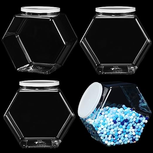 Photo 1 of 4 Pieces Plastic Candy Jars Cookie Jars for Kitchen Counter Hexagon Cookie Jar with Lid Clear Candy Containers Laundry Pod Storage Container Dry Food Jar for Candy Buffet Dog Treats Craft (145 Oz)