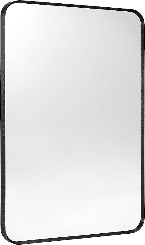 Photo 1 of  Wall Mount Mirror for Bathroom, Brush Black Metal Framed Rounded Corner Rectangular Vanity Mirror (20" x 30", Black)