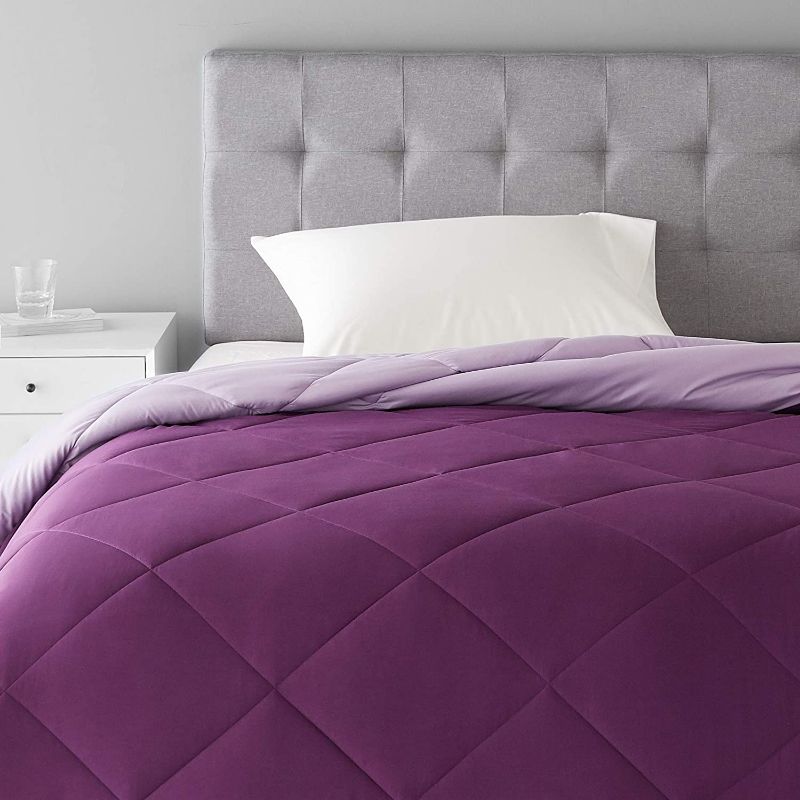 Photo 1 of Amazon Basics Light-Weight Microfiber Duvet Cover Set with Snap Buttons - Full/Queen, Purple