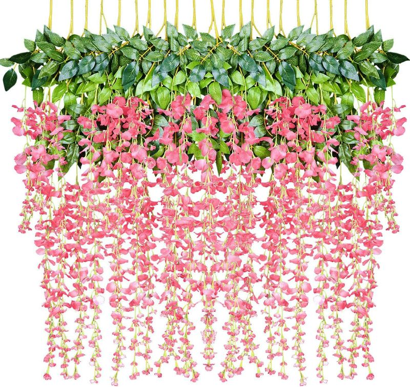 Photo 1 of DearHouse 10 Pack 1 Piece 3.6 Feet Artificial Fake Wisteria Vine Ratta Hanging Garland Silk Flowers String Home Party Wedding Decor (Pink) NEW 