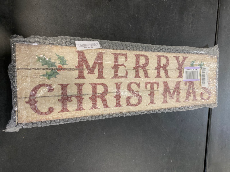 Photo 4 of Worth Imports 28" Wood Merry Christmas Sign, CreamRedGreenBlack NEW