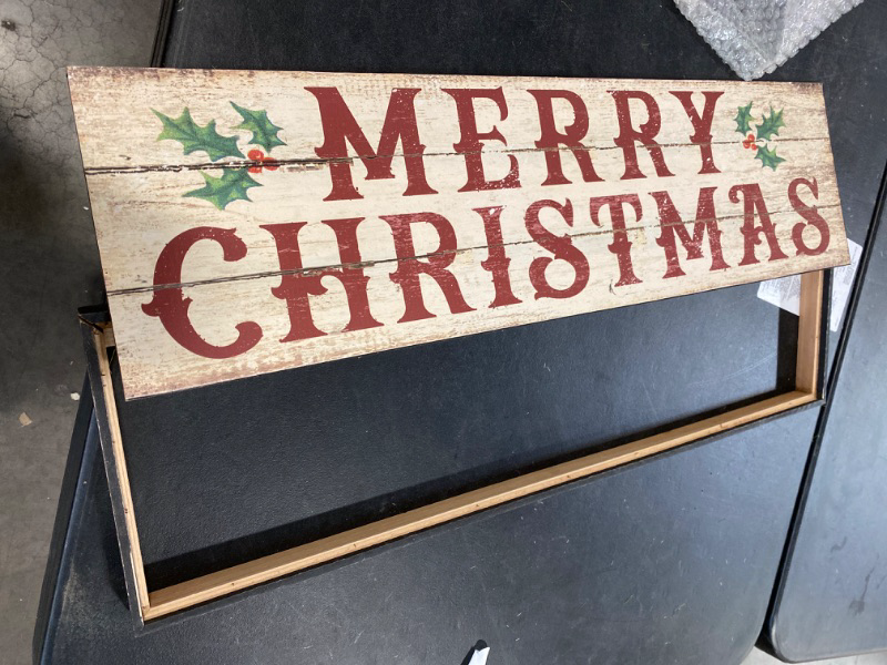 Photo 3 of Worth Imports 28" Wood Merry Christmas Sign, CreamRedGreenBlack NEW