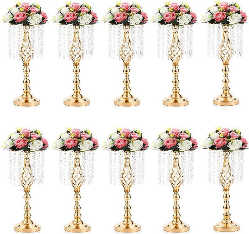 Photo 1 of (9pcs)Wedding Table Flower Centerpiece Decoration - Gold Metal Flowers Floor Stand Living Room 19.3inch Tall Vases Decor Tables Centerpieces for Birthday Party Reception Bulk NEW 