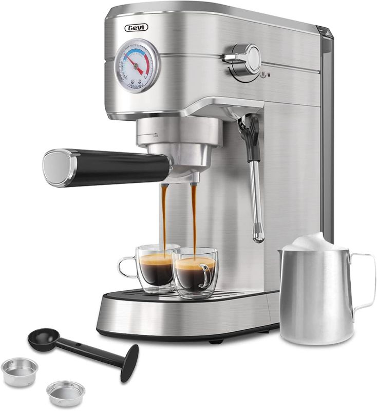 Photo 1 of Gevi 20 Bar Compact Professional Espresso Coffee Machine Steam Wand for Espresso, Latte and Cappuccino, Stainless Steel, Removable Water Tank (Machine) NEW