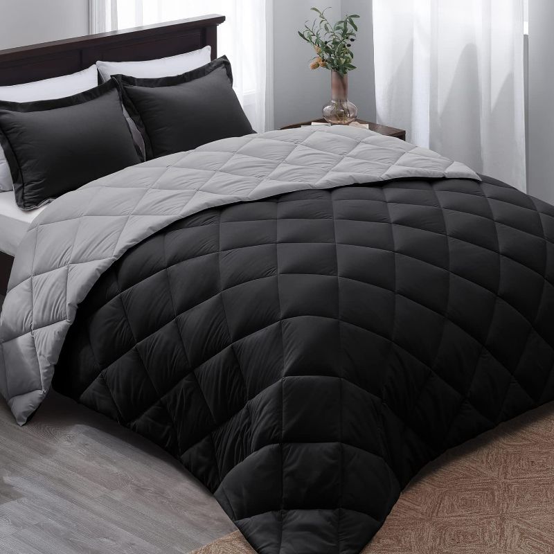 Photo 1 of Basic Beyond Down Alternative Comforter Set (Queen, Black/Grey) - Reversible Bed Comforter with 2 Pillow Shams for All Seasons