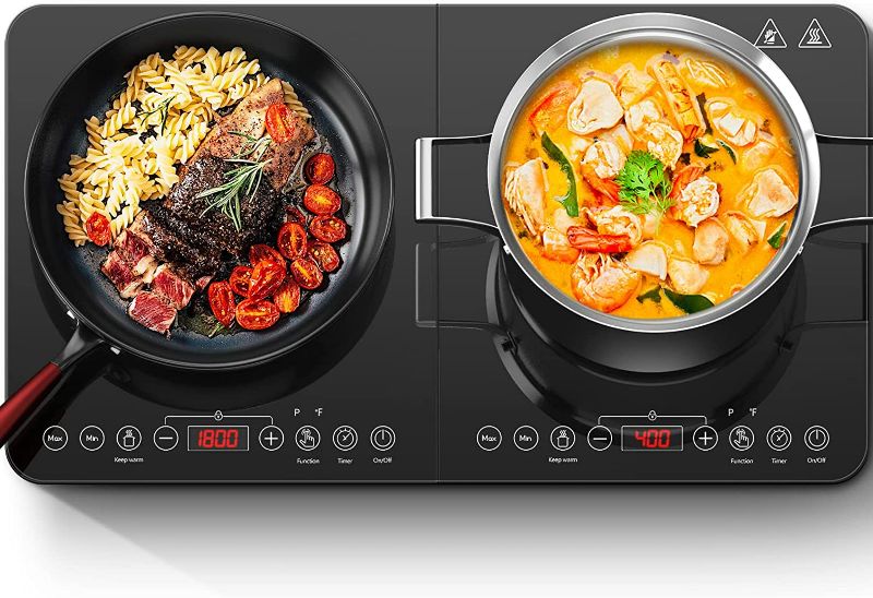 Photo 1 of Aobosi Double Induction Cooktop,Portable Induction Cooker with 2 Burner Independent Control,Ultrathin Body,10 Temperature,1800W-Multiple Power Levels,4 Hour Timer,Safety Lock